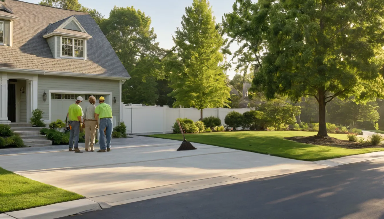A freshly poured concrete driveway beside a colonial home in La Plata